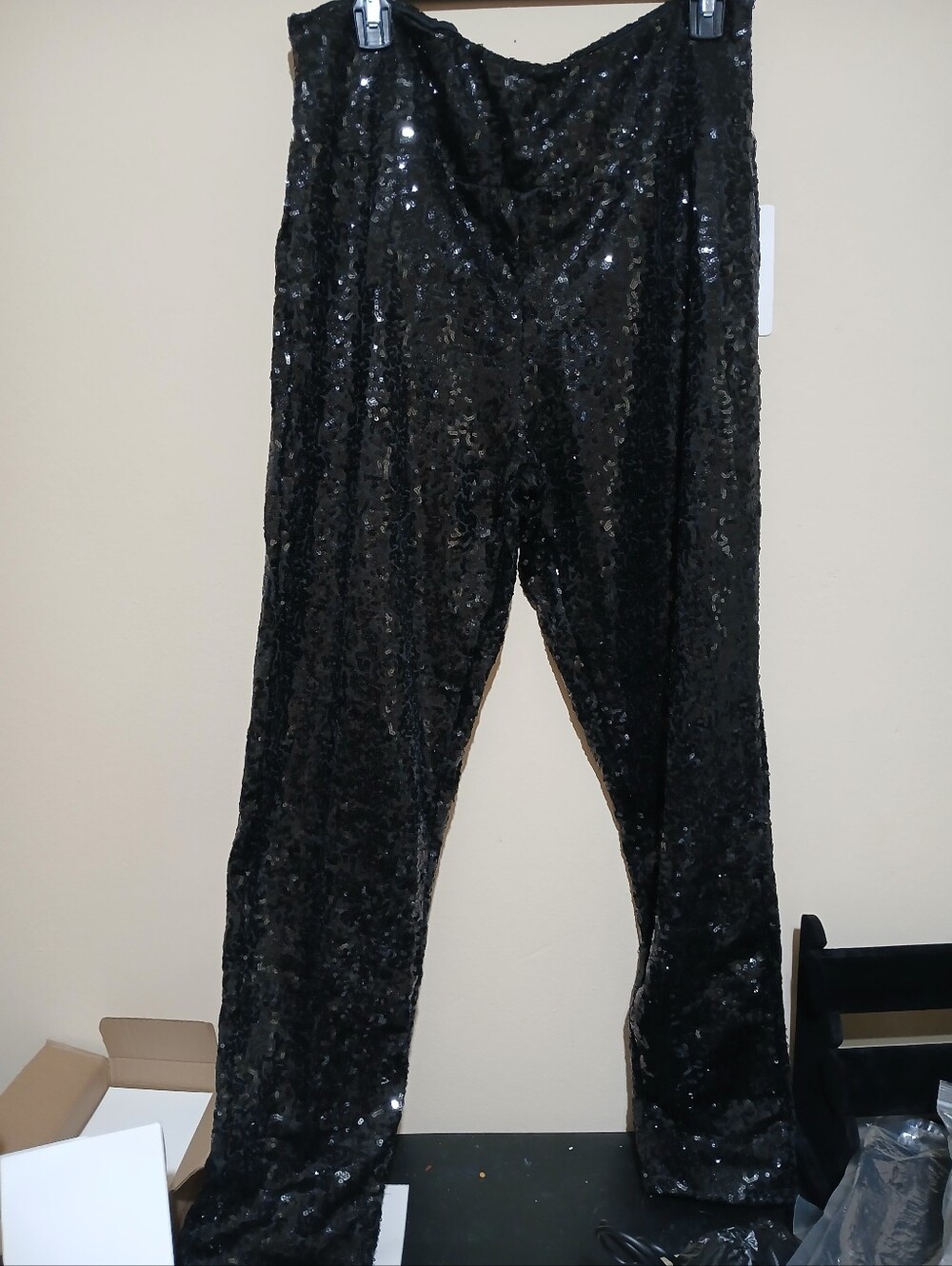 Black Sequin Wide-Leg Pants
